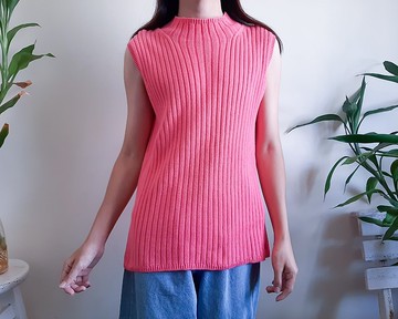 TOMMY HILFIGER 粉紅色高領毛衣背心棉質針織衫 XL 碼