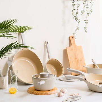 NEOFLAM VULCAN白火山系列鑄造鍋具3件組(不挑爐具) - 雙耳湯鍋+炒鍋+平底鍋