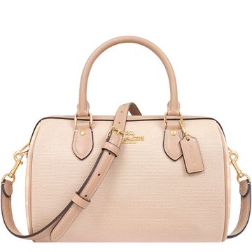 COACH 奶茶色大C PVC撞色拼接手提/斜背兩用包