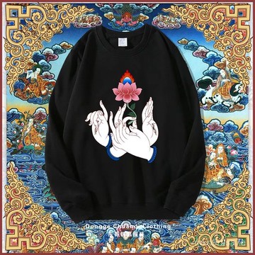 已開運賜福🙏一鳴堂🙏送招財符韆手韆眼觀音印花圓領衛衣男女2025春秋外套佛係打底衫長袖T恤