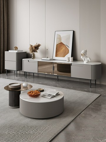 優樂悅~夏邦意式極簡巖板茶幾電視柜組合客廳簡約家用圓形小戶型輕奢茶幾