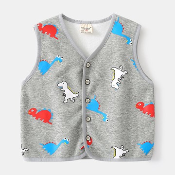 WELLKIDS - 薄加絨棉質休閒背心-恐龍-灰色