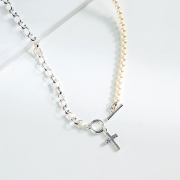 鏈條珠十字項鍊(J053L6U10BN) - JUJURY