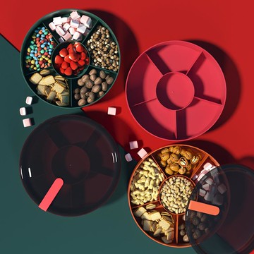 干果盤糖果盒家用客廳創意輕奢過年新年零食盤分格瓜子堅果收納盒