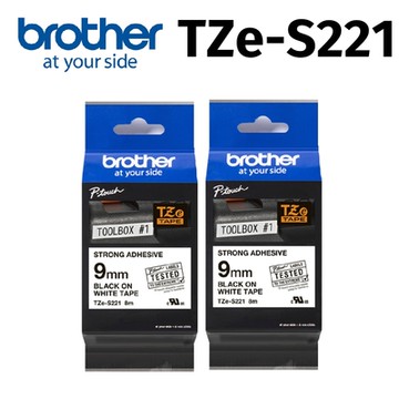 【2入組】brother TZe-S221 超黏性護貝標籤帶 ( 9mm 白底黑字 )