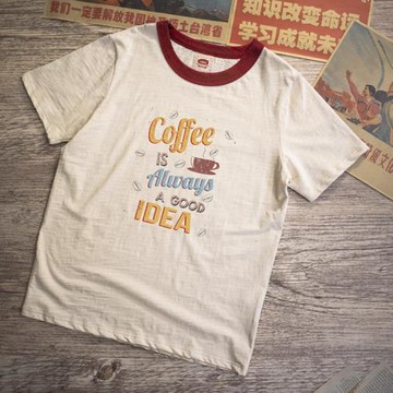 原創咖啡美式復古風格胚布不染色復古懷舊純棉英文中文短袖t恤