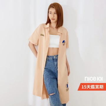 niceioi【特惠】長版襯衫 襯衫 休閒襯衫 卡其色 [摩登抽象刺繡2WAY襯衫洋裝] 女裝 2Y33F022