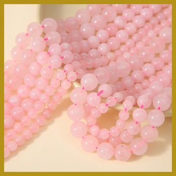 （10顆/包）粉晶天然石散珠 加色穿孔圓珠 粉水晶手工diy飾品 手鏈項鏈配件 串珠 串珠材料 串珠材料包 珠珠材料