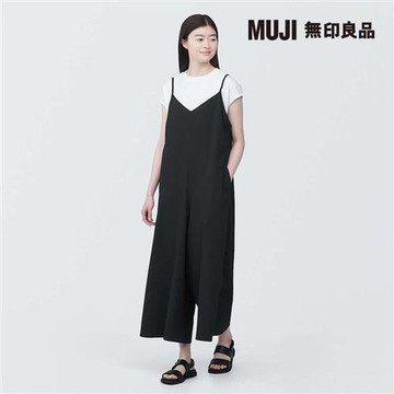 女透氣彈性泡泡紗連身褲裙 黑色【MUJI 無印良品】