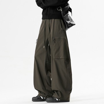 【HOT 本舖】男装秋季新款寬鬆抽繩工裝休閒褲情侶同款潮流百搭闊腿彎刀褲 無影牆