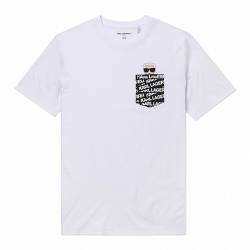 KARL LAGERFELD 老佛爺 熱銷前口袋印刷Logo圖案短袖T恤-白色