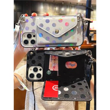 韓風波點卡包適用vivox200pro手機殼x100s女款x90x80x70斜挎s20零錢包s19硅膠vivos18/s17/s16e背帶y77防摔套