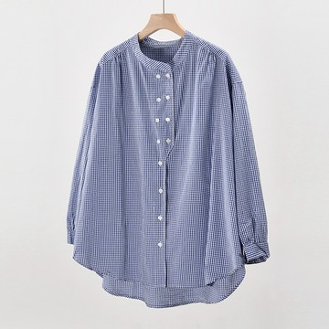 舒適棉質格紋雙排扣襯衫730516