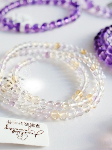 盛開丨卡崔娜星芒純透體紫黃晶手串