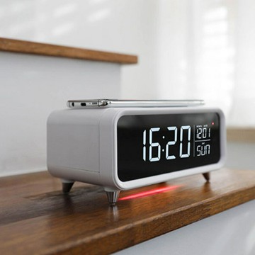 多功能床頭時鐘臺燈臥室宿舍無線充七彩氛圍三檔觸摸調節夜燈