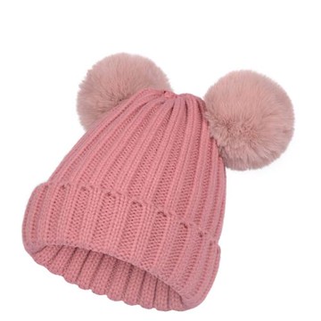 秋冬新款親子帽雙毛球毛線帽子女仿獺兔毛球針織帽加絨加厚套頭帽