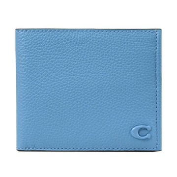 COACH CC136 經典C LOGO荔枝皮革壓紋對開8卡短夾.水藍