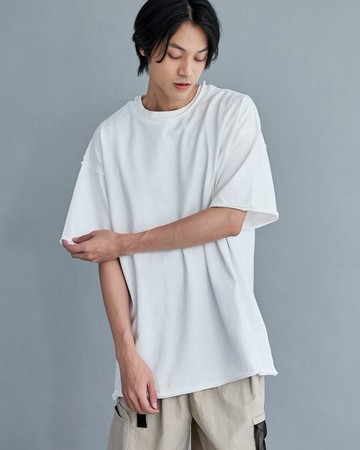 極度仿舊古著風寬版tee (白色)