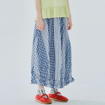 藍色純棉格紋燈龍裙 / 半身裙 裙子