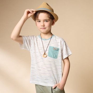 PIPPY 漸層條紋圓領短袖上衣 米白-145