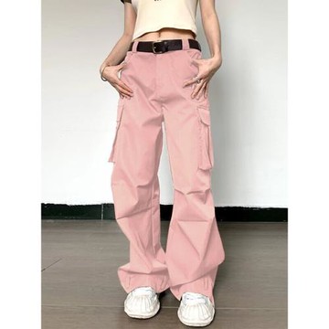 gusty街拍潮酷口袋設計寬松闊腿休閑褲時尚高腰百搭傘兵褲沖鋒褲