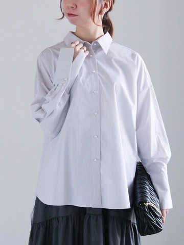素色/條紋珍珠排釦翻領襯衫(0F000376910) - Te chichi