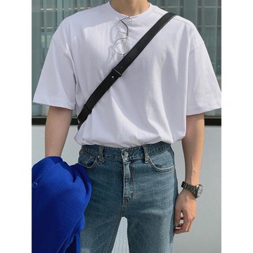 純色短袖t恤男夏季純棉重磅寬松潮美式圓領白色內搭打底男士體恤