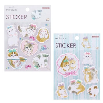 小禮堂 Mofusand 貓福珊迪 造型PVC貼紙組 (蝴蝶結)