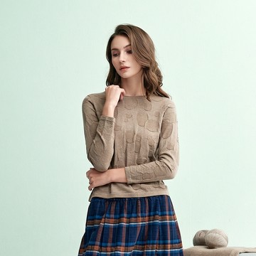 圓領圈圈紋長袖羊絨衫(3色)