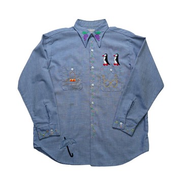 70S MADEWELL 企鵝與小花手工刺繡青年布襯衫