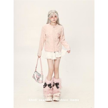 初秋小香風圓領短款彩點毛衣針織開衫女外套2025新款慵懶風上衣