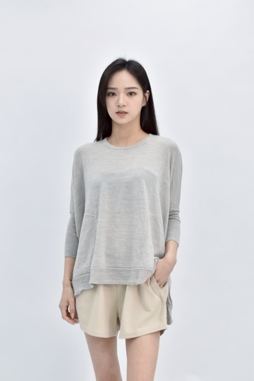 (L) muji針織縮口袖灰色短袖上衣