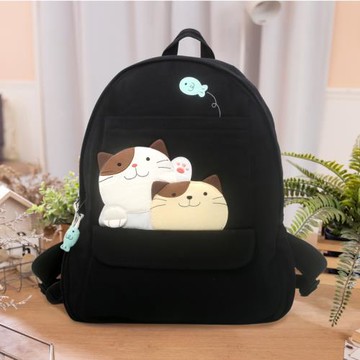 kine貓 哈嘍貓棉布雙肩包卡通初中高中書包大容量背包休閑可愛女