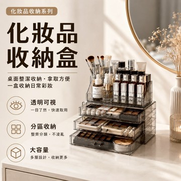 【隔日到貨】透明化妝品收納盒 抽屜式收納櫃 壓克力收納盒彩妝收納 口紅香水整理盒 梳妝台桌面收納 化妝品收納