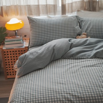 棉床本舖｜寧靜格 ❱ 40s精梳棉-床包+兩用被 - Q4加大床包+兩用被組/含枕套