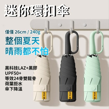 [樂瘋]防曬迷你黑膠環扣傘 UPF>50+ 黑膠手動傘 晴雨兩用傘 雙龍骨加倍強韌  等效24骨 抗風 A728