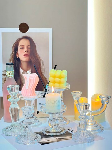 【可開發票】 宅配到府 花瓶 玻璃花瓶法式復古浮雕水晶玻璃燭臺拍照餐桌浪漫擺件ins香薰蠟燭臺座歐式~優樂悅