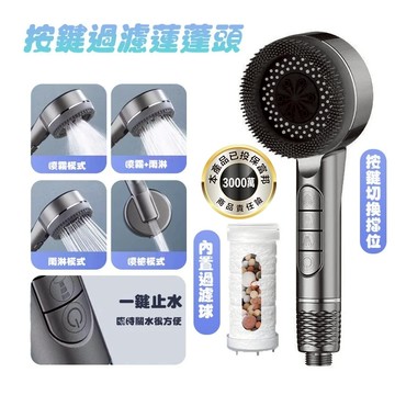 【曼徳旺】高品質四檔增壓過濾按鍵蓮蓬頭 可更換濾芯 蓮蓬頭 強勁增壓蓮蓬頭 四檔噴霧出水蓮蓬頭 一鍵止水 送三濾芯