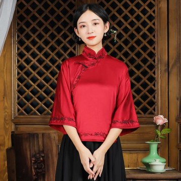 民國風中式盤扣旗袍倒大袖上衣復古唐裝女裝中國風套裝漢服兩件套