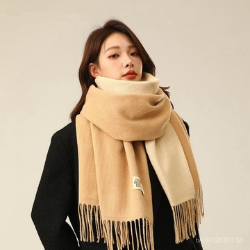 賣場滿150出貨🔥臺灣出貨🔥2024新款雙麵純色長圍巾女秋冬加厚仿羊絨圍脖溫柔風日係流蘇披肩