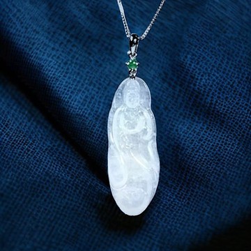 冰種翡翠觀音菩薩項鍊 18K金鑲嵌 | 天然緬甸玉A貨翡翠 | 送禮