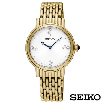SEIKO精工  金燦時刻施華洛世奇石英女錶-白x34mm SFQ804P1