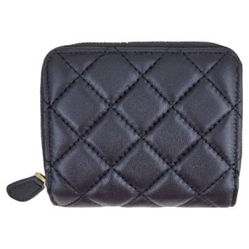 真皮羊皮9卡位菱格紋方塊女士短夾 黑色  11 x 9.5 x 2.5cm