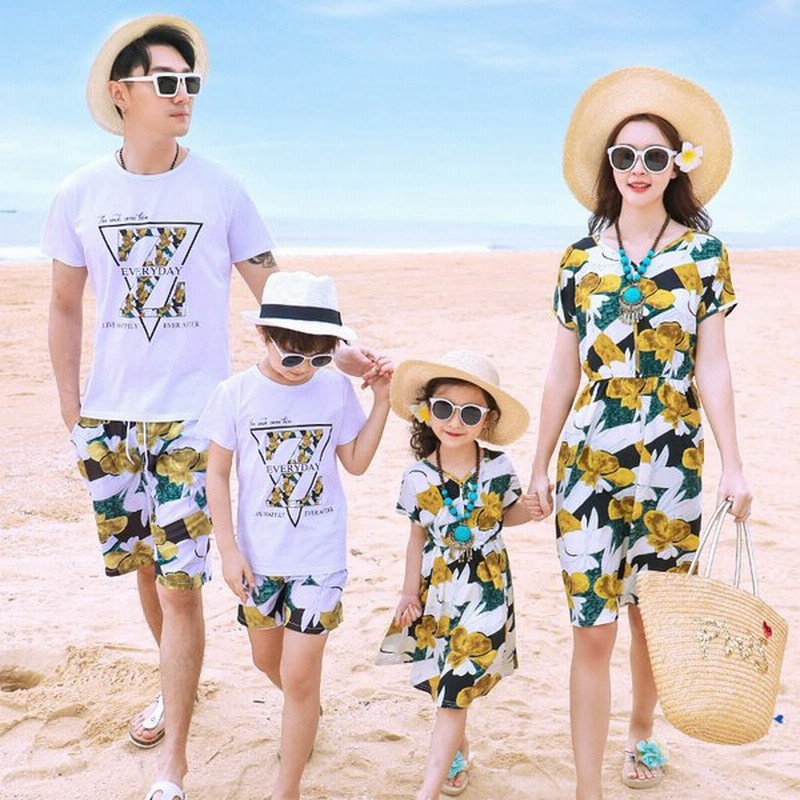 親子ペア 親子お揃い Tシャツ パンツ ワンピース サンドレス ガウチョパンツ カップル 中袖 ユニセックス おそろい 通販 Lineポイント最大get Lineショッピング