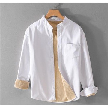 【米蘭精品】襯衫長袖上衣-韓系修身立領保暖男裝5色74jt89