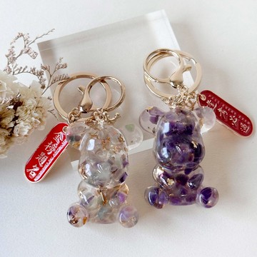 [快速出貨]【彤恩時尚】旺考運水晶熊鑰匙圈組《金榜題名  逢考必過『LINE禮物獨家組合』畢業季 考試祝福 畢業禮物 // 紫水晶 彩螢石