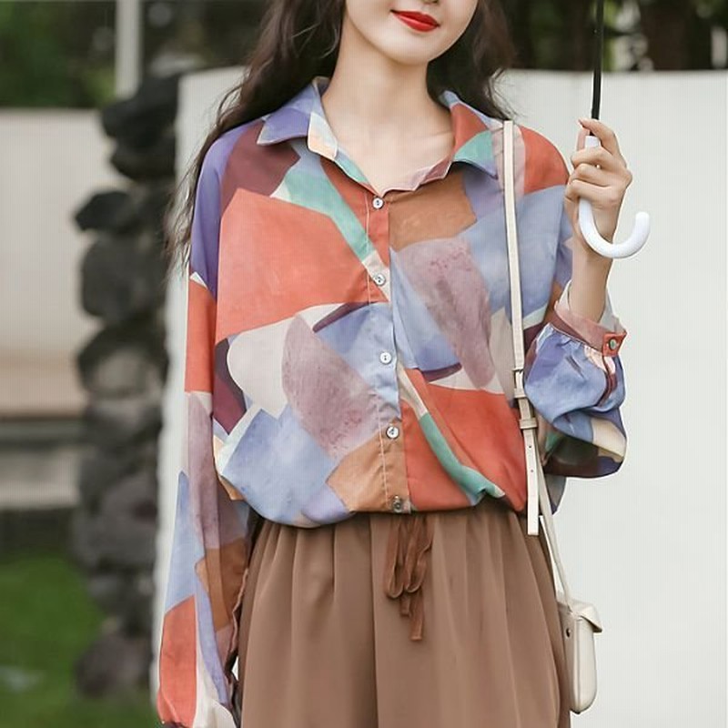 即納あり 柄シャツ レトロ タイル柄 フレンチシック 長袖 シャツ ダンス 衣装 ヒップホップ コスチューム 韓国ファッション 大きいサイズ 個性的 服 通販 Lineポイント最大0 5 Get Lineショッピング