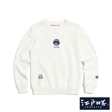 江戶勝 男裝 加大碼 經典毛巾繡印花長袖T恤-米白色