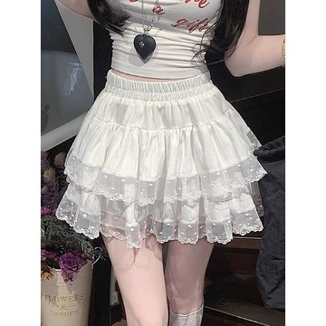 【臺灣出貨】大碼女裝 甜美減齡蕾絲拼接蛋糕半身裙 夏季新款高腰顯瘦A字蓬蓬裙