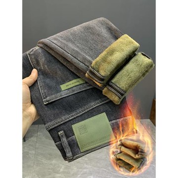 高端冬季加絨加厚牛仔褲男士秋冬新款潮流寬松顯瘦百搭修身小腳褲